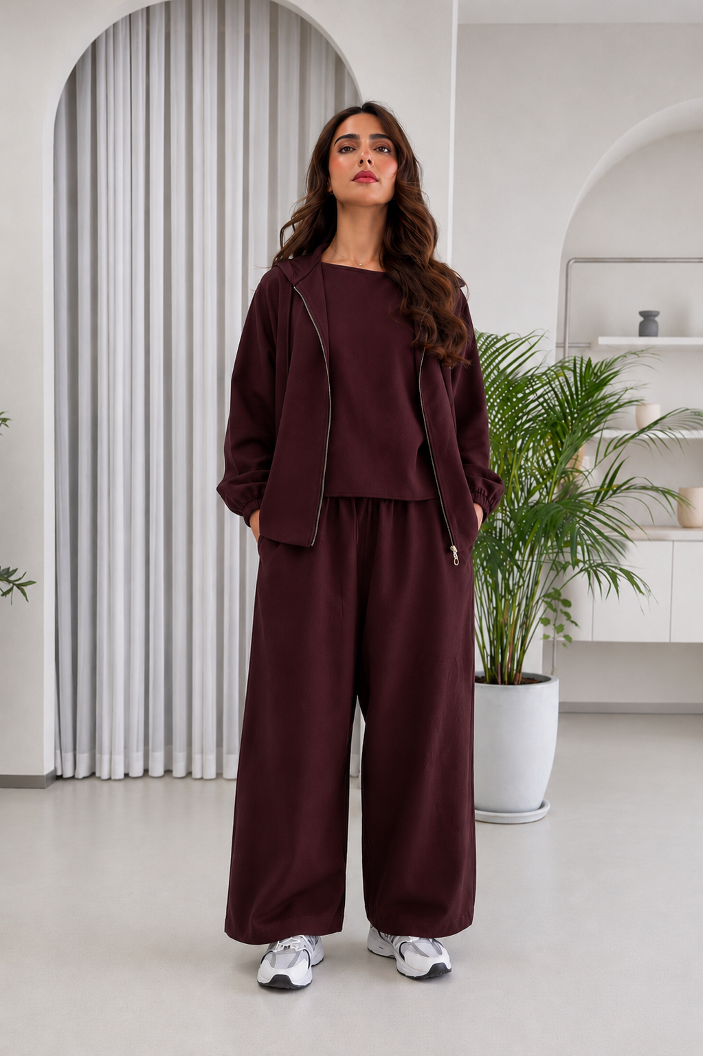 3 Piece Burgundy Linen Set