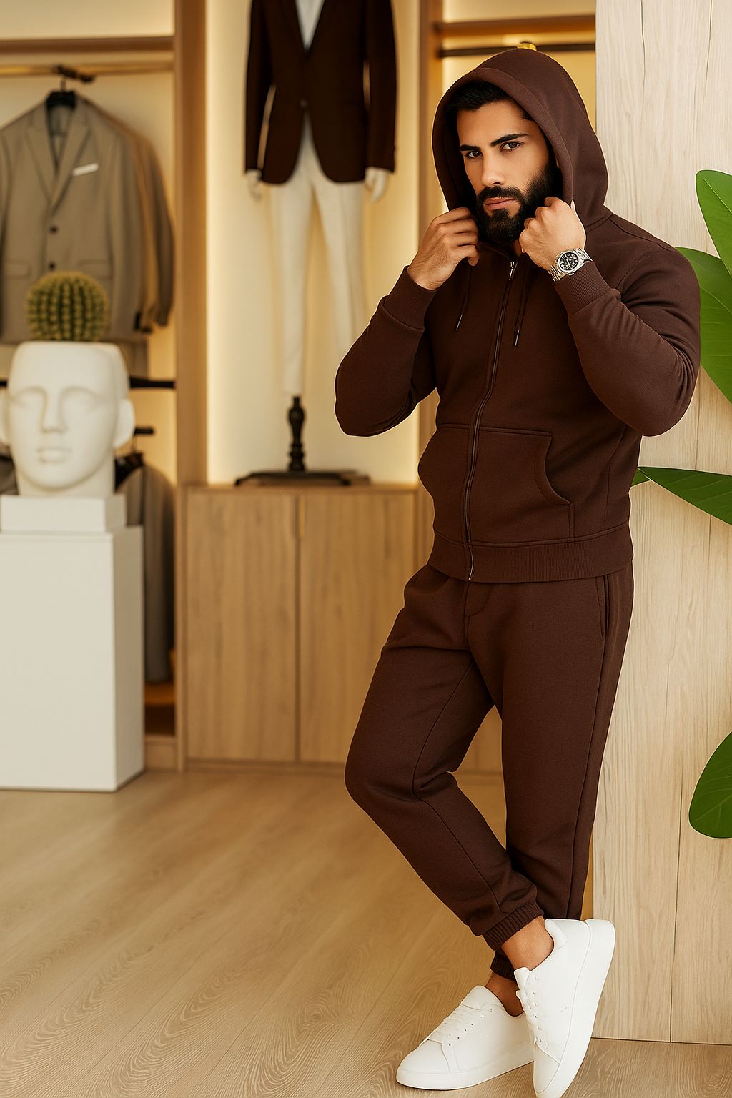Essential Tracksuit Full Zipper ( Brown )